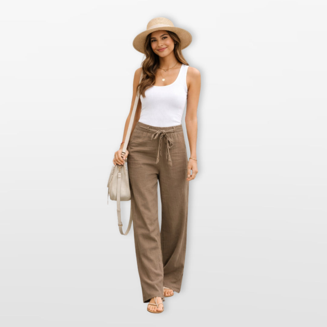 Pantalon Large Taille Élastique Avec Cordon Femme