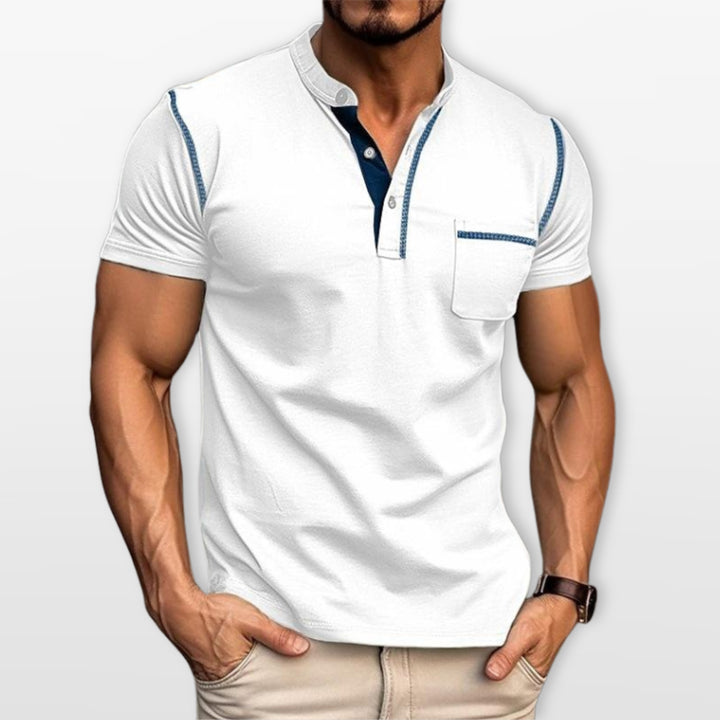 T-Shirt Henley Ajusté Manches Courtes Homme