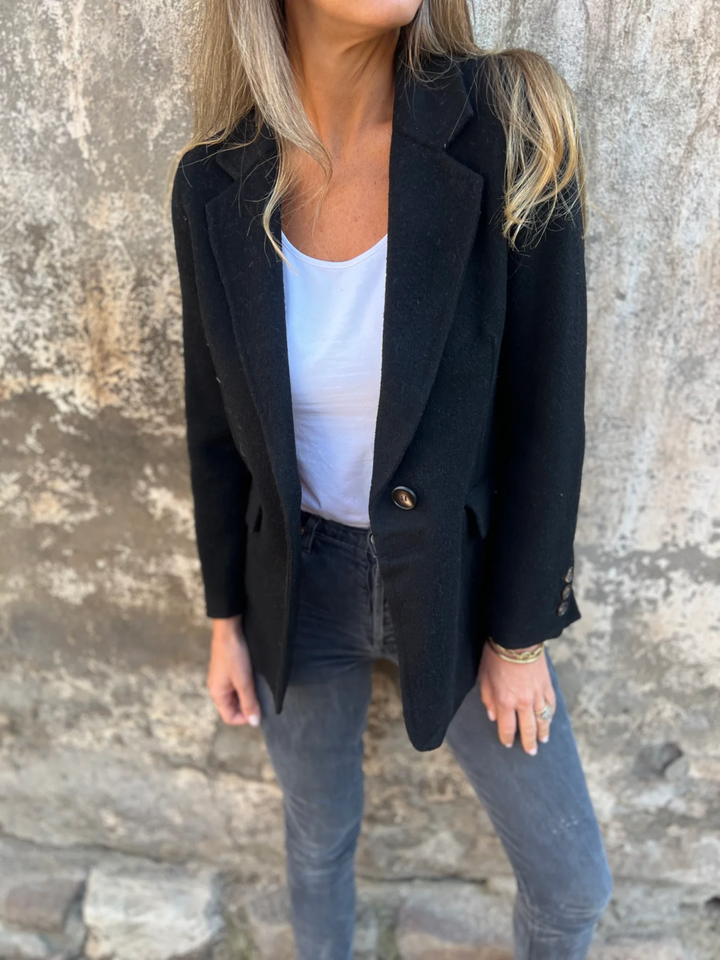 Blazer Long à Revers Et Bouton Unique Femme