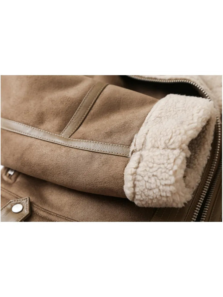 Veste Biker Courte à Revers Texturés Femme