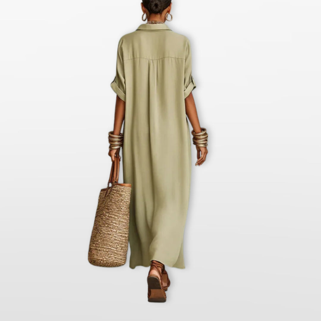 Robe Chemise Longue Fluide Boutonnée Femme