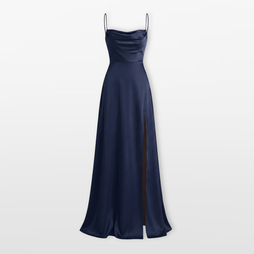 Robe Longue Élégante Fente Satin Femme
