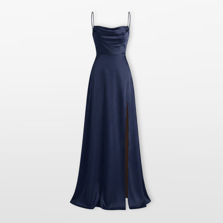 Robe Longue Élégante Fente Satin Femme