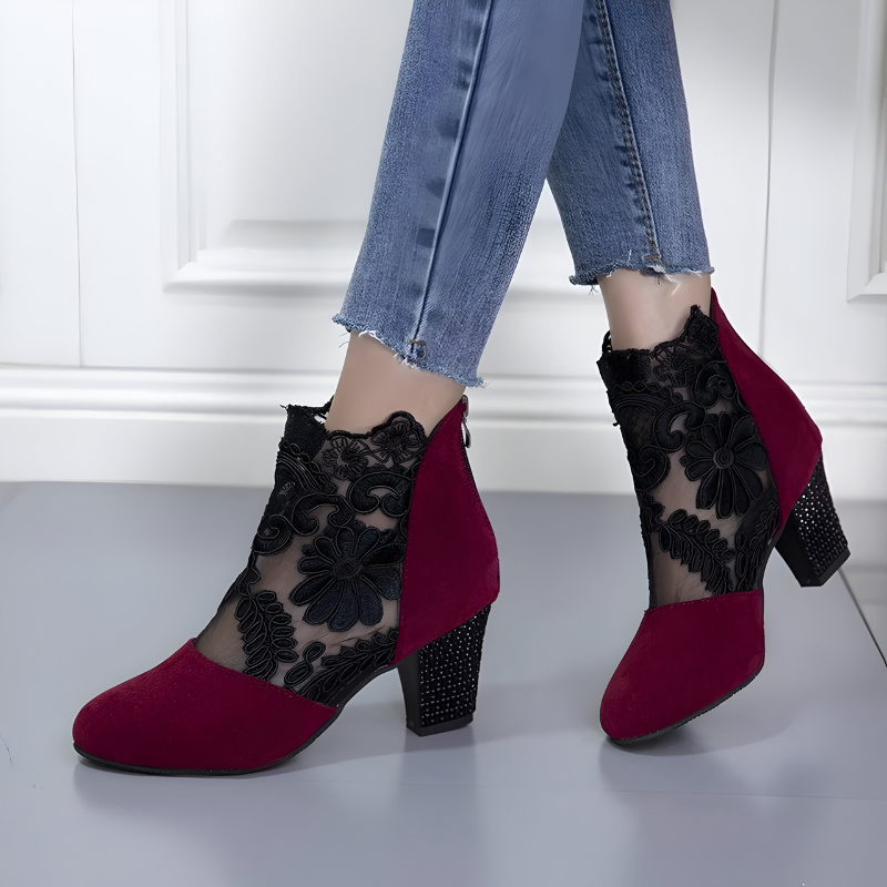 Bottines à Talon Motifs Floraux Femme