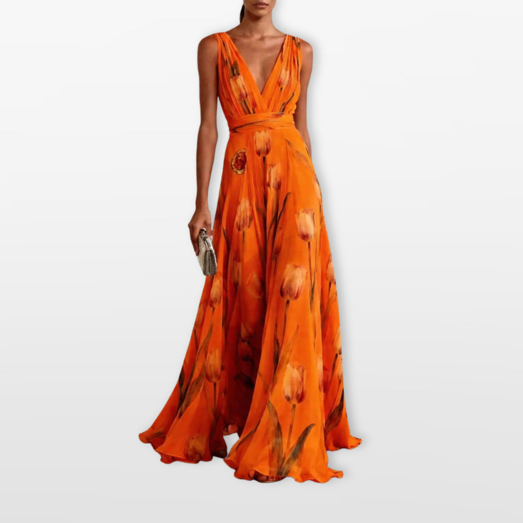 Robe Longue Fleurie Fluide Col V Femme