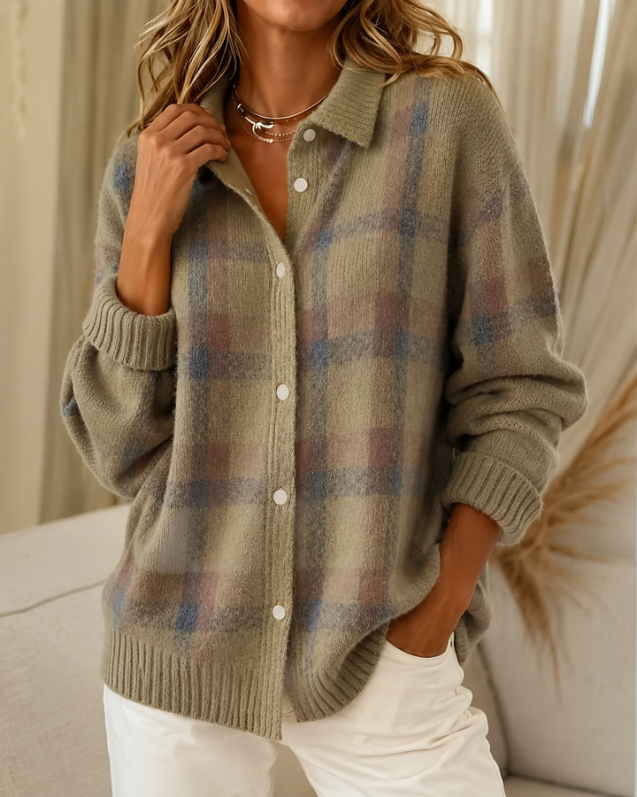 Cardigan à Carreaux Col Chemise Femme