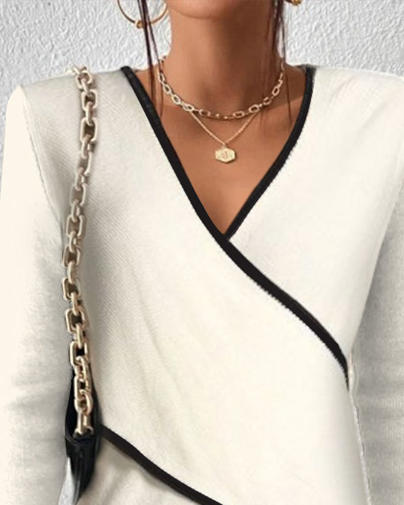 Pull Croisé Contrasté Femme