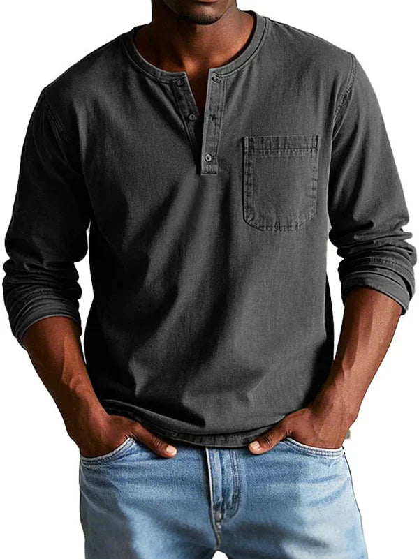 T-Shirt Henley Décontracté Manches Longues Homme