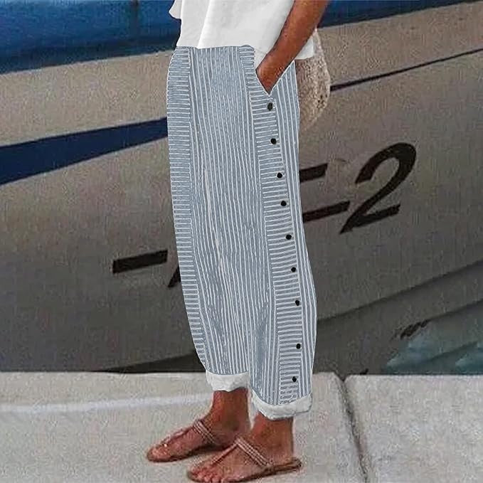 Pantalon Rayé Boutonné Femme