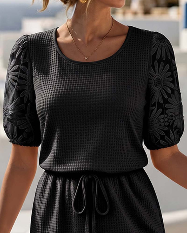 Robe Courte Manches Ajourées Femme