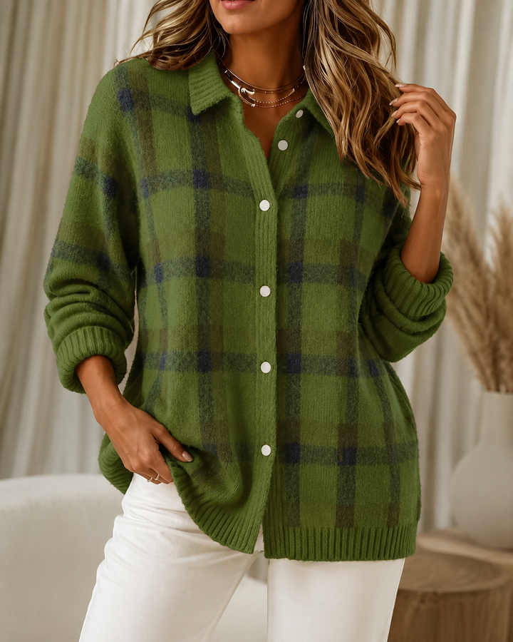 Cardigan à Carreaux Col Chemise Femme