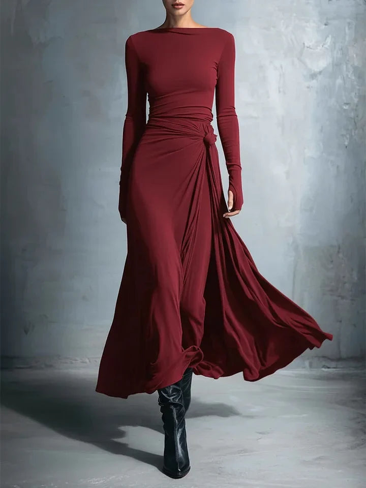 Robe Longue Drapée Asymétrique Femme
