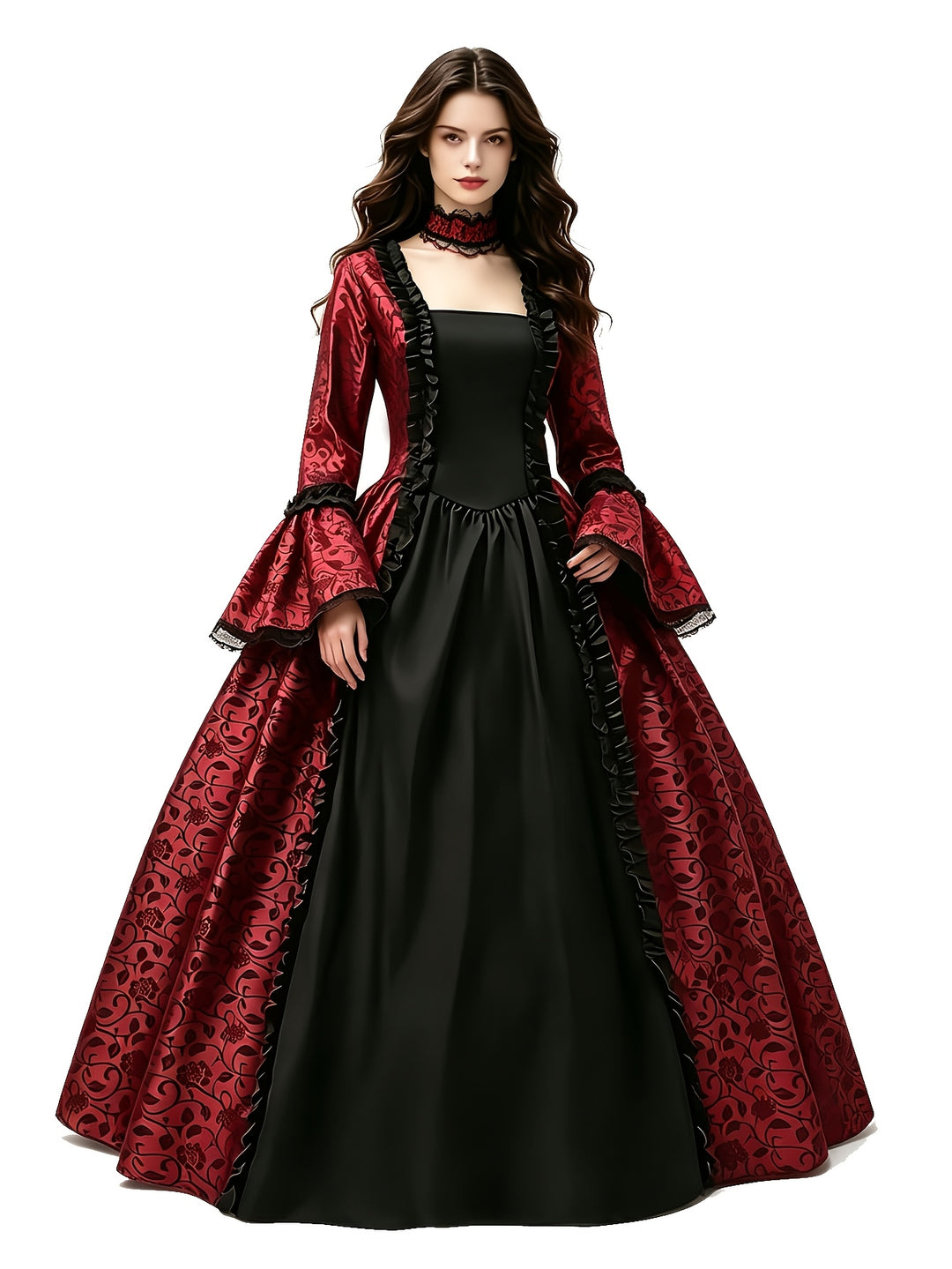 Robe Halloween Gothique à Manches Évasées Femme