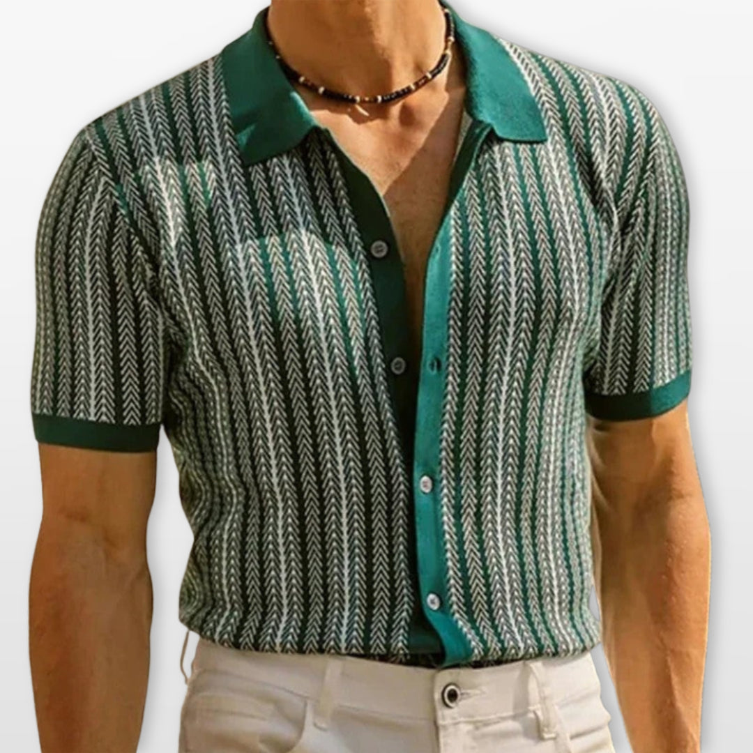 Polo Rayé Boutonné Ajusté Homme