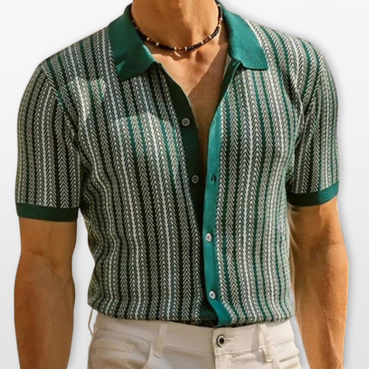 Polo Rayé Boutonné Ajusté Homme