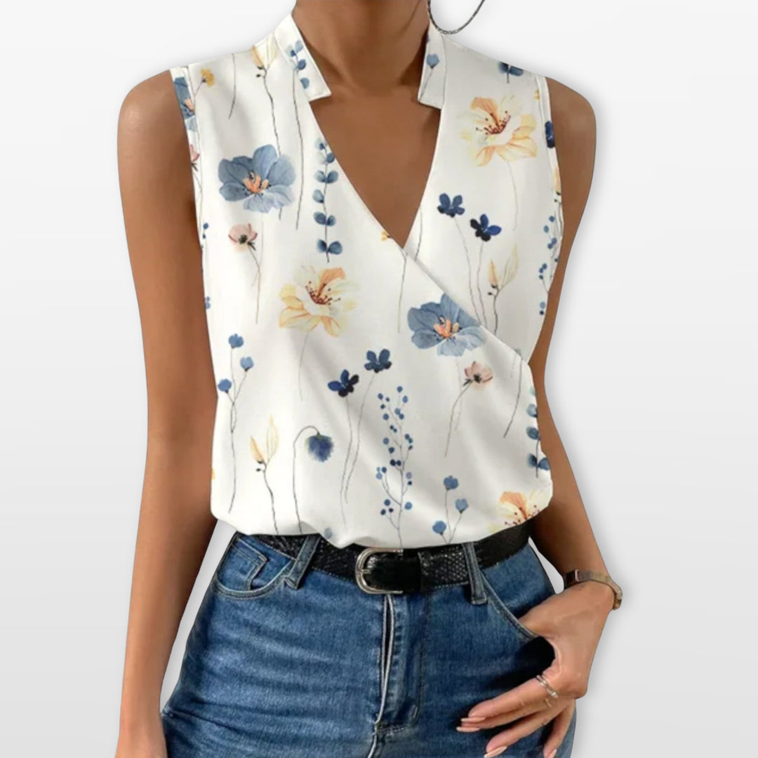 Blouse Sans Manches Col V Cache-Cœur Femme