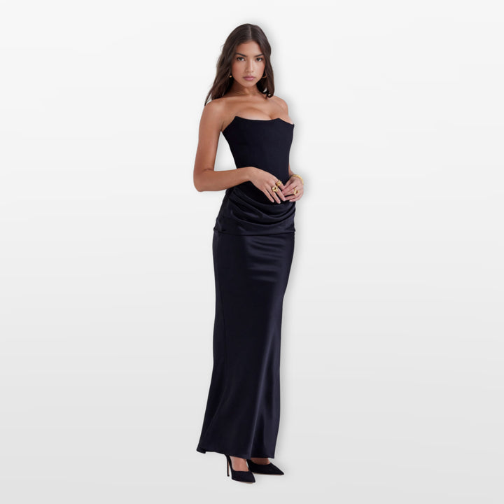 Robe Midi Bustier Satin Effet Corset Élégante Femme
