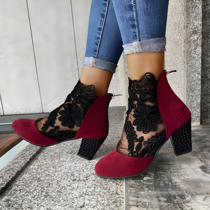 Bottines à Talon Motifs Floraux Femme