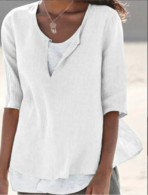 Blouse En Lin Col Fendu Femme