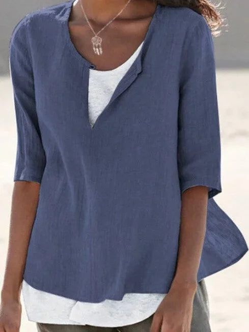 Blouse En Lin Col Fendu Femme