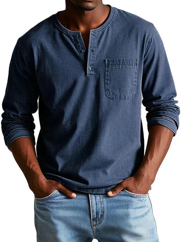 T-Shirt Henley Décontracté Manches Longues Homme
