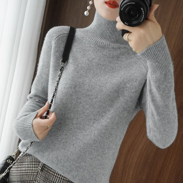 Pull Col Roulé à Manches Longues Femme