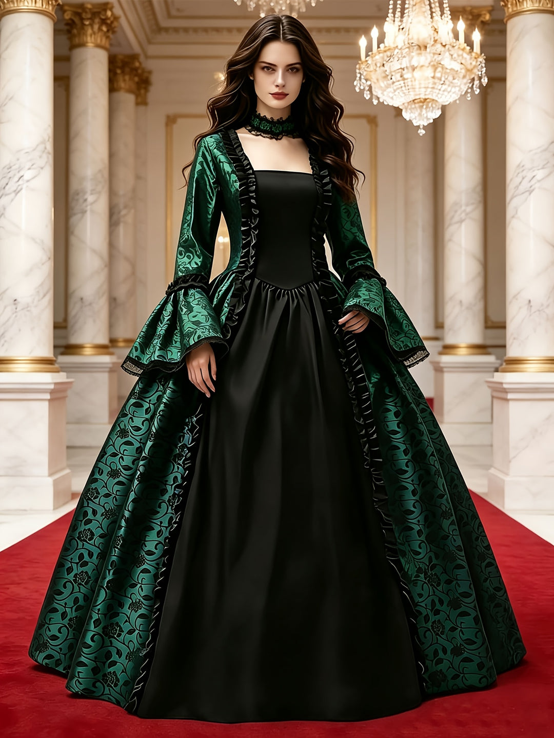 Robe Halloween Gothique à Manches Évasées Femme