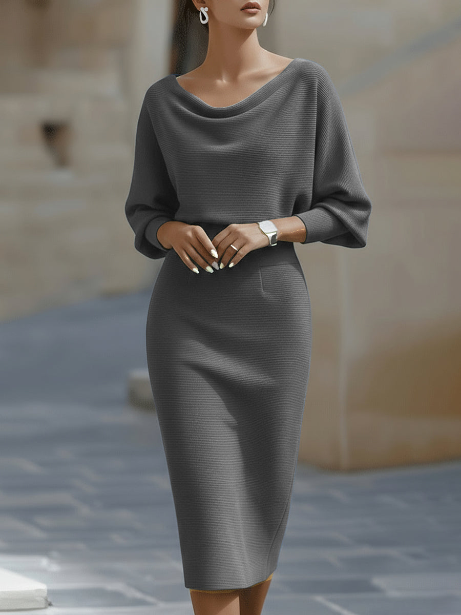 Robe Midi Drapée Ajustée Femme