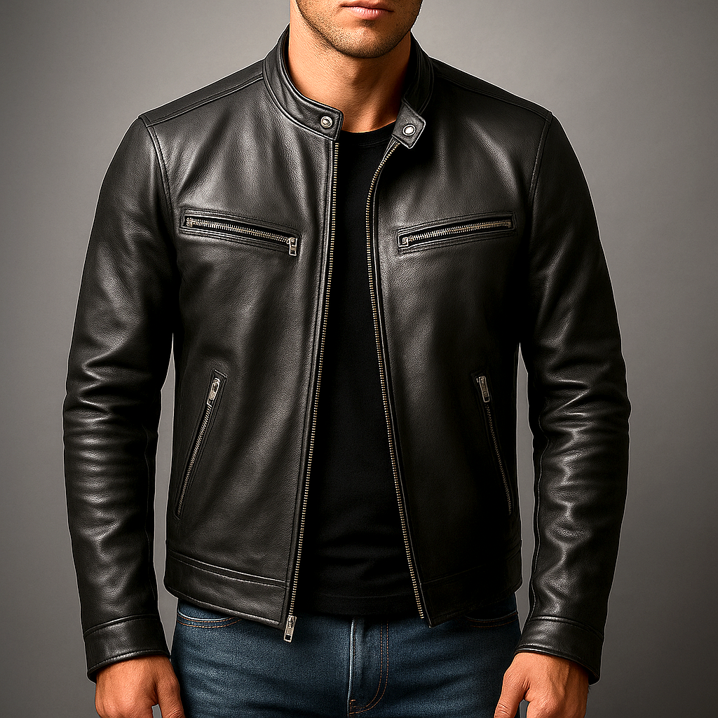 Blouson En Cuir Zippé Homme