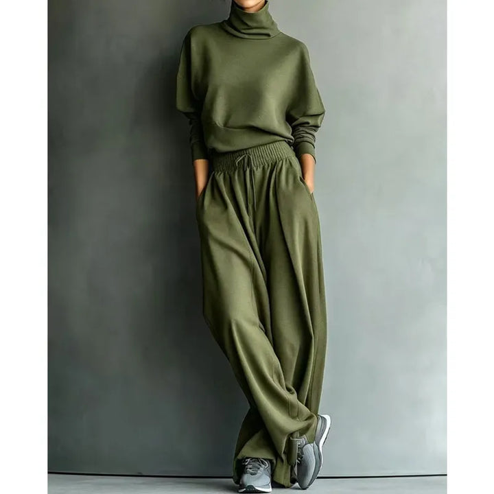 Ensemble 2 Pièces Col Roulé Et Pantalon Large Femme