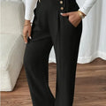 Pantalon Large Taille Haute À Boutons Décoratifs Femme