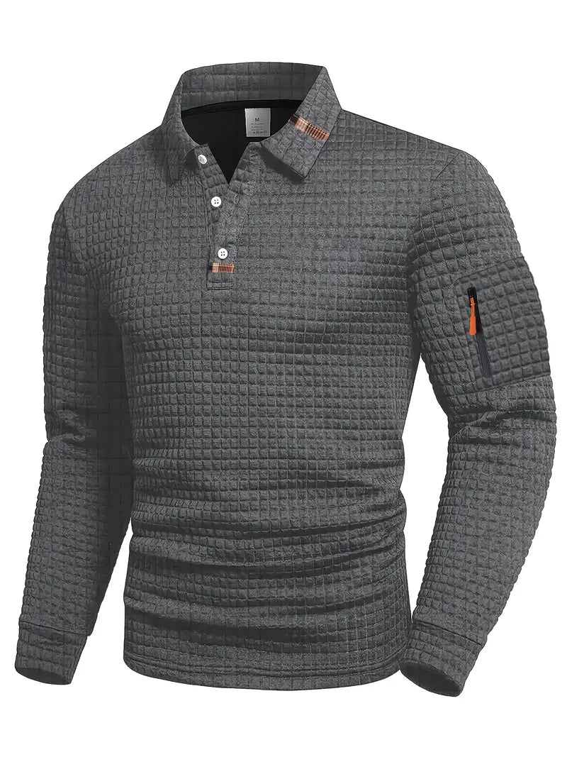 Polo Texturé à Manches Longues Homme