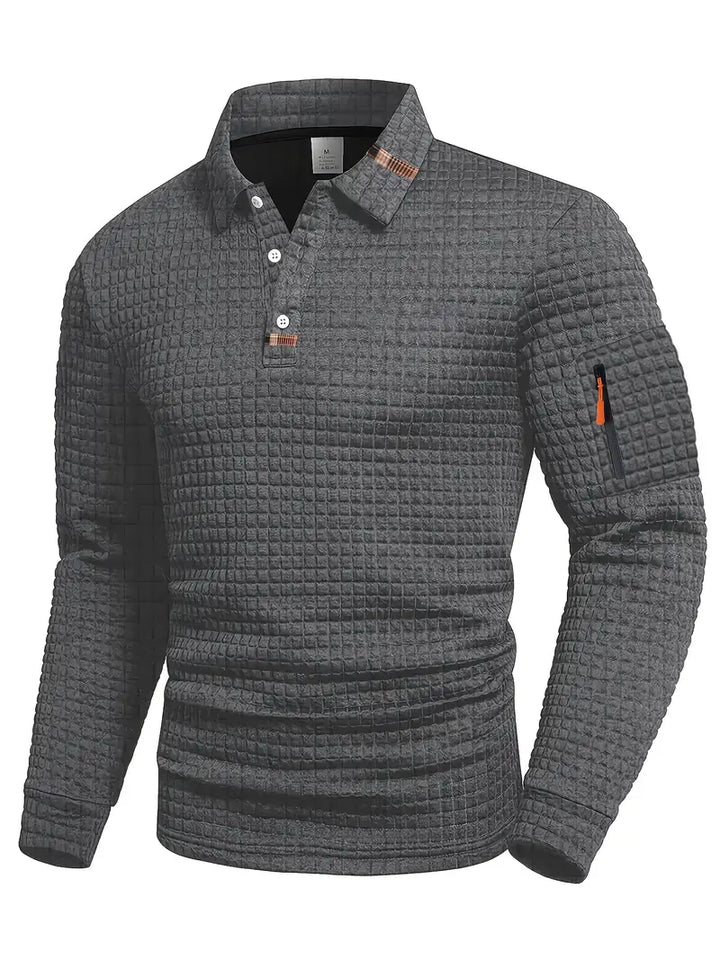 Polo Texturé à Manches Longues Homme