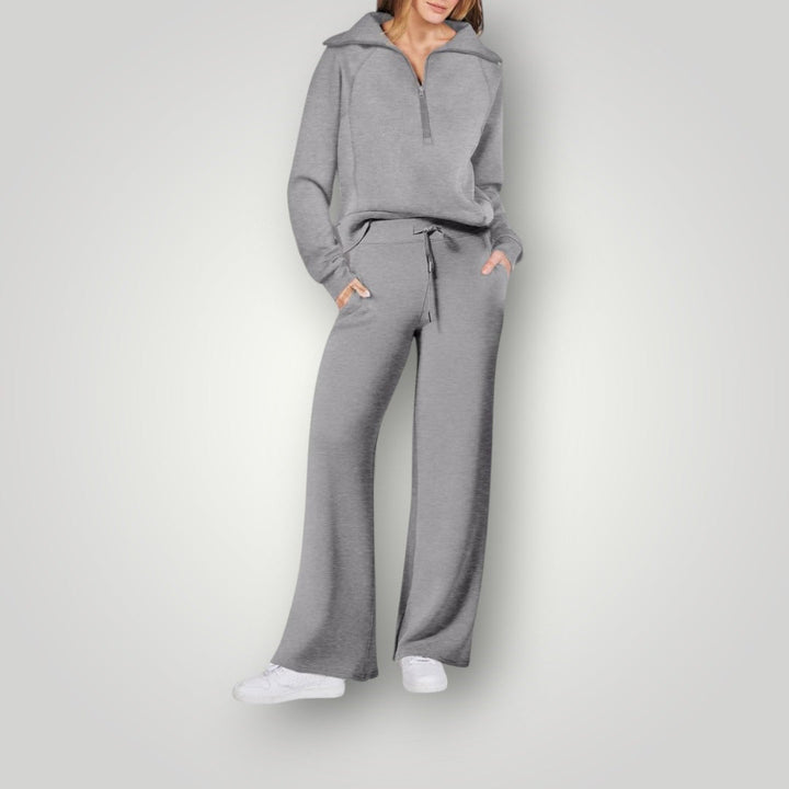 Ensemble avec Haut Zippé et Pantalon Large Femme