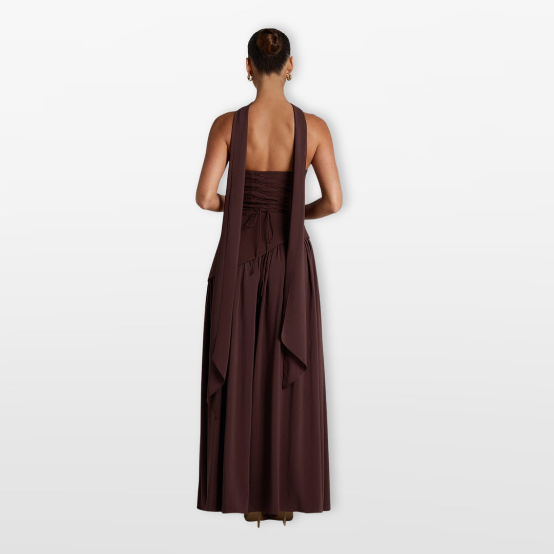 Robe Longue Bustier Fente Haute Asymétrique Femme
