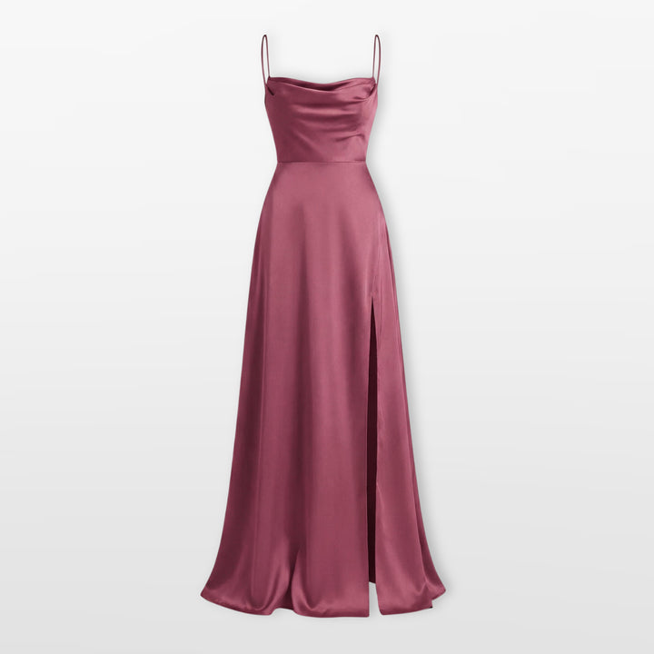 Robe Longue Élégante Fente Satin Femme