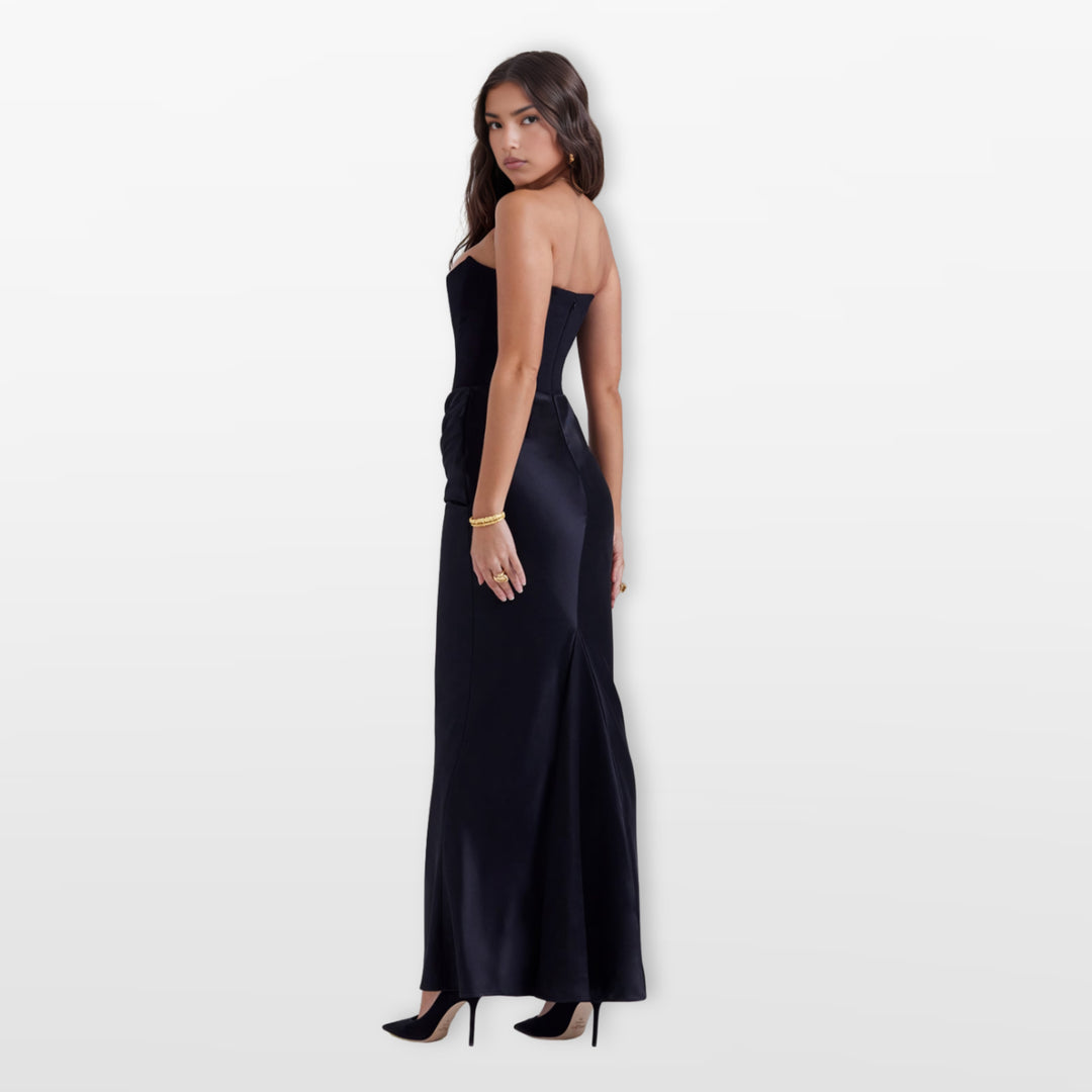 Robe Midi Bustier Satin Effet Corset Élégante Femme