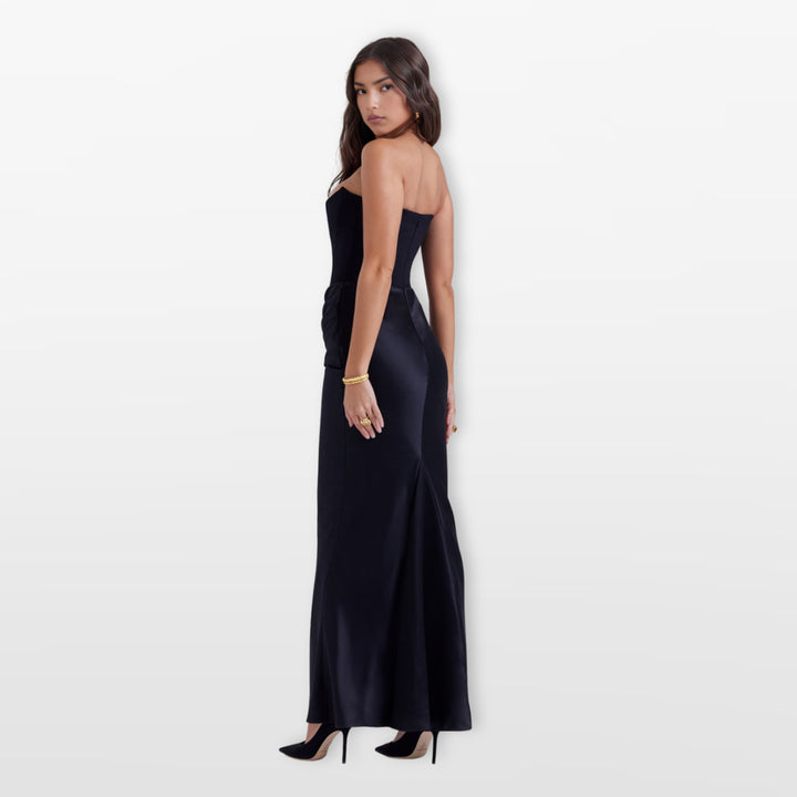 Robe Midi Bustier Satin Effet Corset Élégante Femme