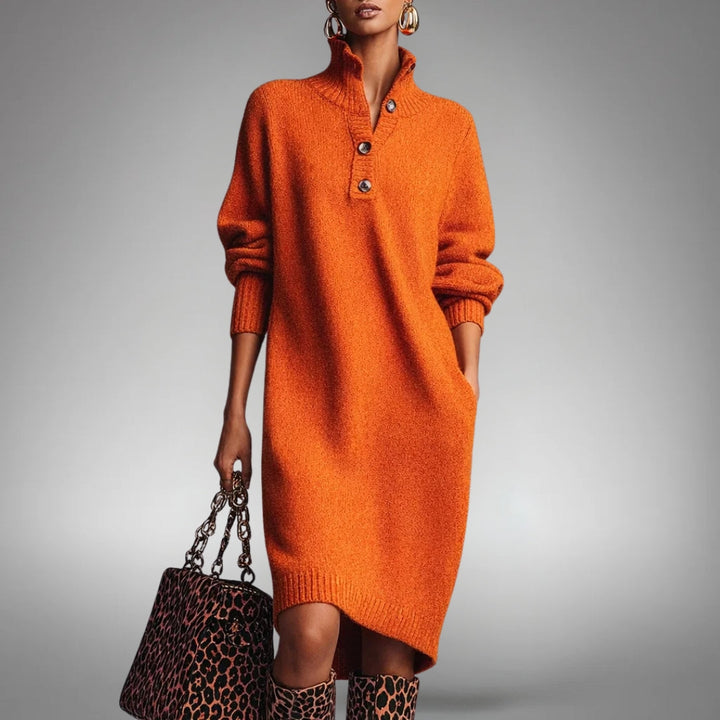Robe Midi en Maille à Col Montant Femme