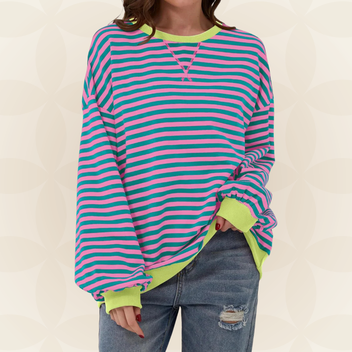 Pull Rayé Oversize à Manches Longues Femme