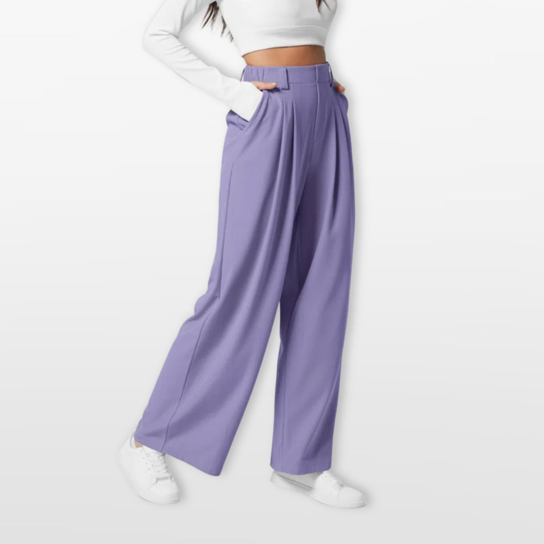 Pantalon Large Taille Haute Plissé Élégant Femme