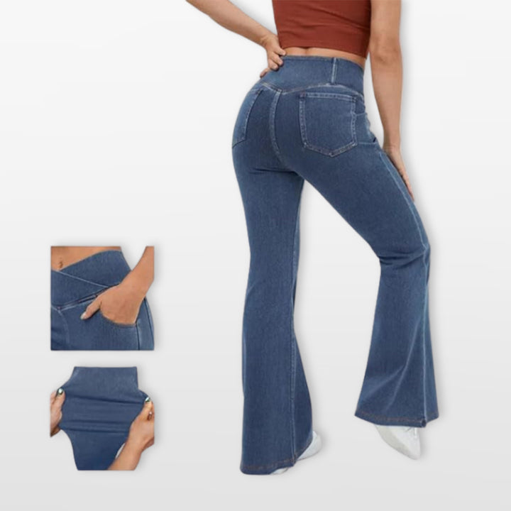 Pantalon Évasé Taille Haute Coupe Bootcut Femme