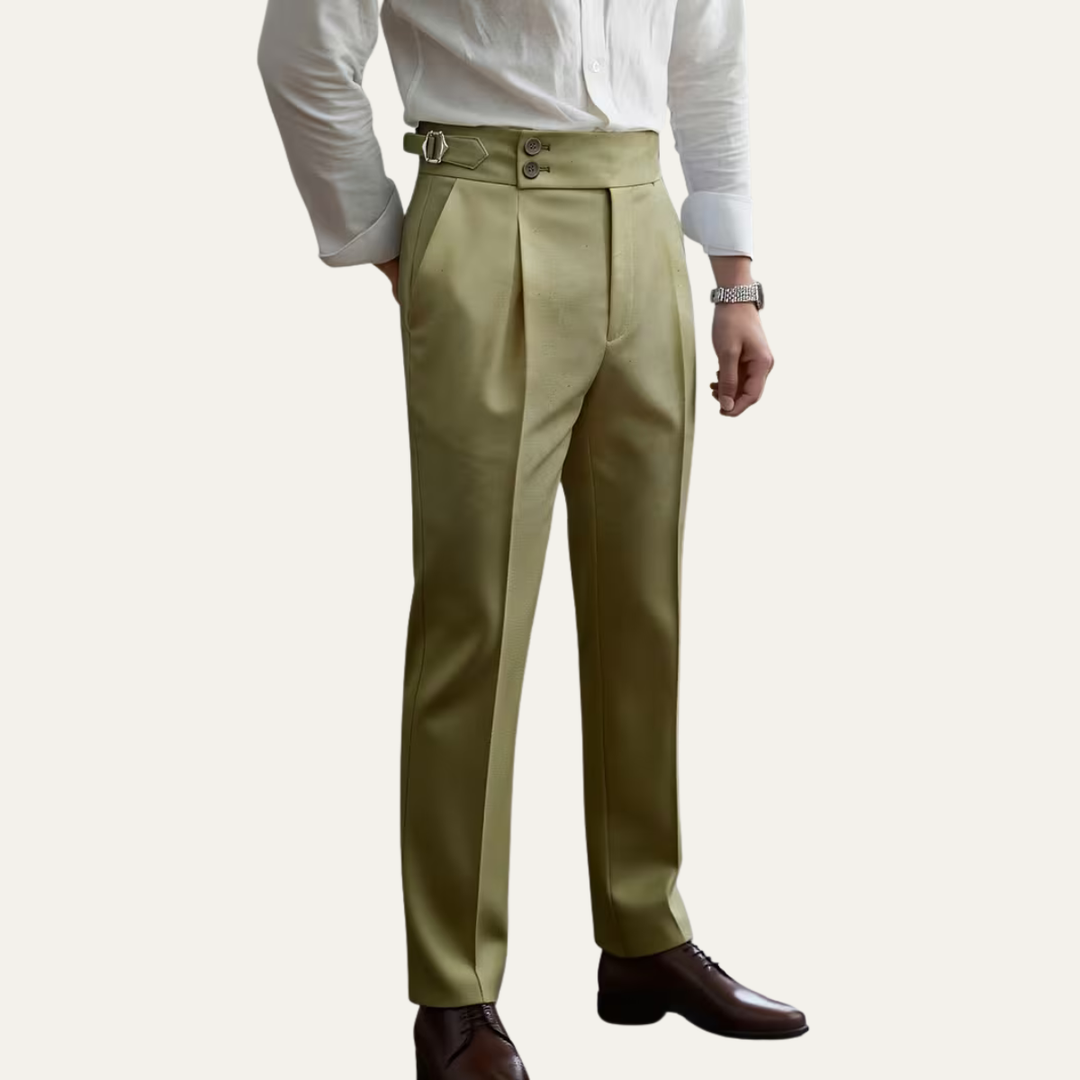Pantalon Habillé à Plis et Boucles Latérales Homme