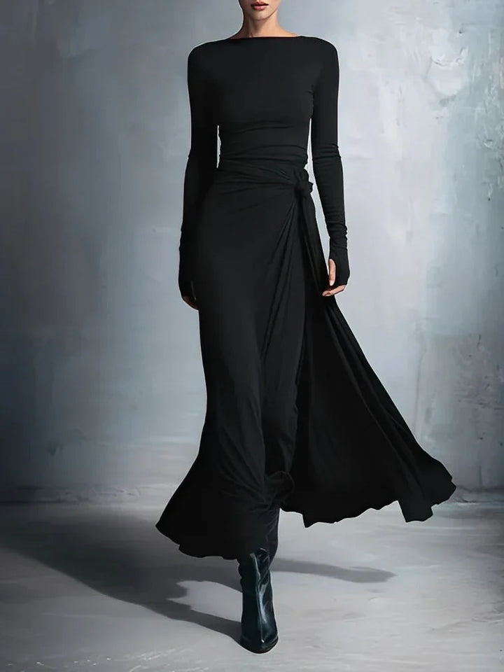 Robe Longue Drapée Asymétrique Femme