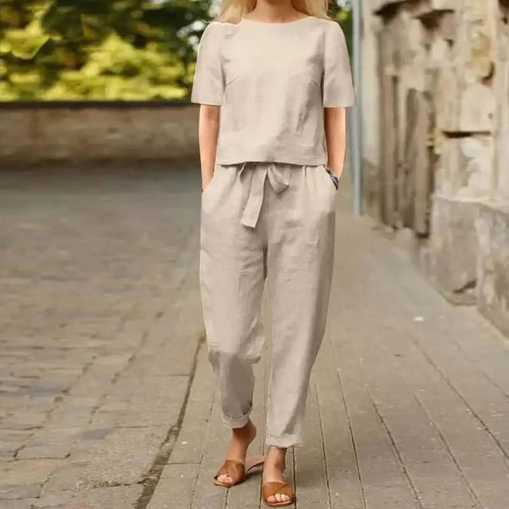 Combinaison Ceinturée Manches Courtes Femme