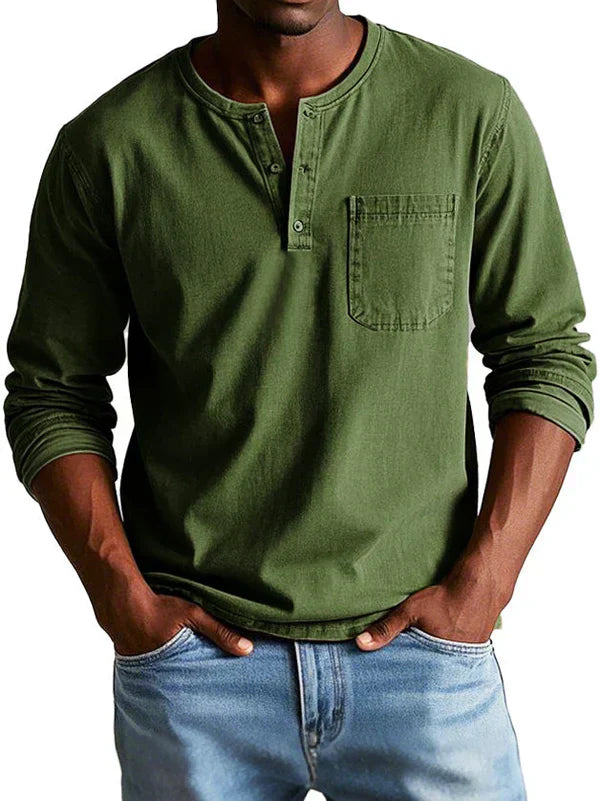 T-Shirt Henley Décontracté Manches Longues Homme