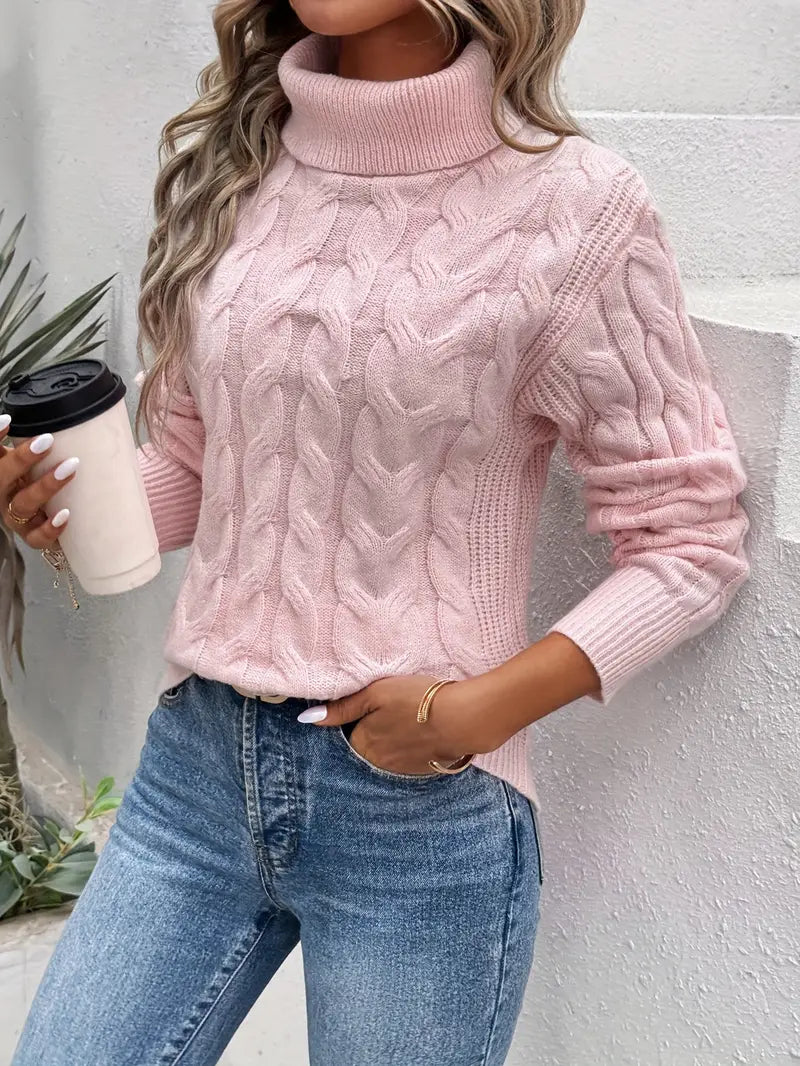 Pull Torsadé Col Roulé Femme