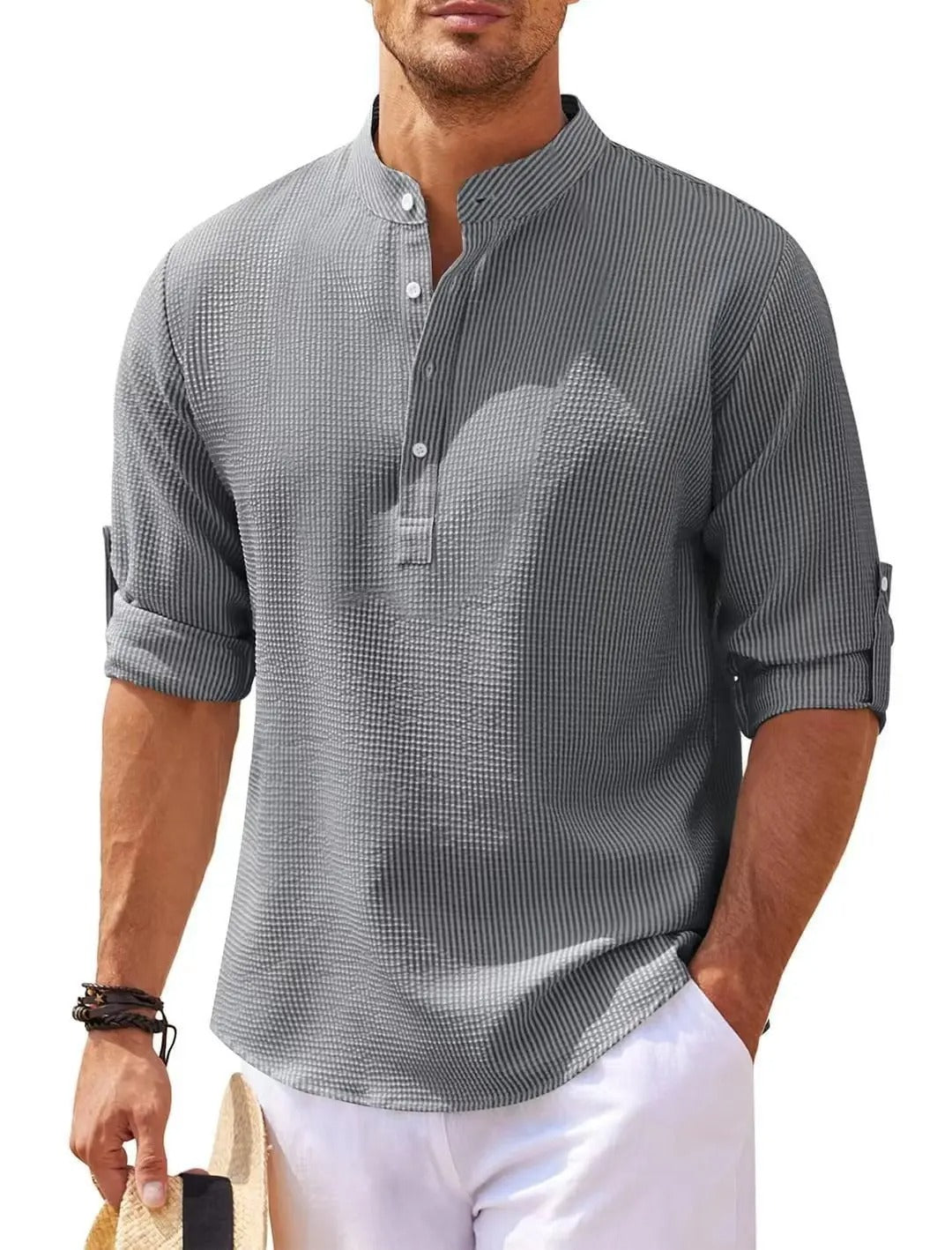 Chemise Col Mao Texturée Homme