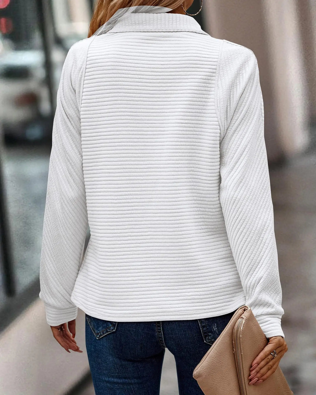 Pull Côtelé Col Montant Zippé Femme