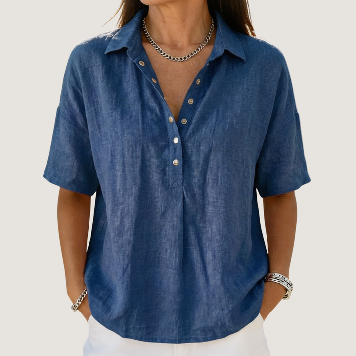 Chemise Effet Lin Manches Courtes Femme